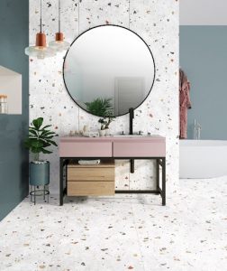 Terrazzo tiles on bathroom floor