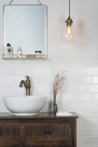Classic white tiles displayed on a bathroom wall